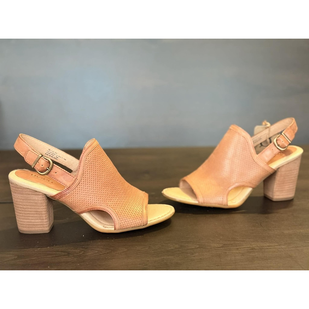 Born Women's Stella LEATHER Sling Back Block Heel Sandals Sz 10 M Cognac Brown - Picture 9 of 15
